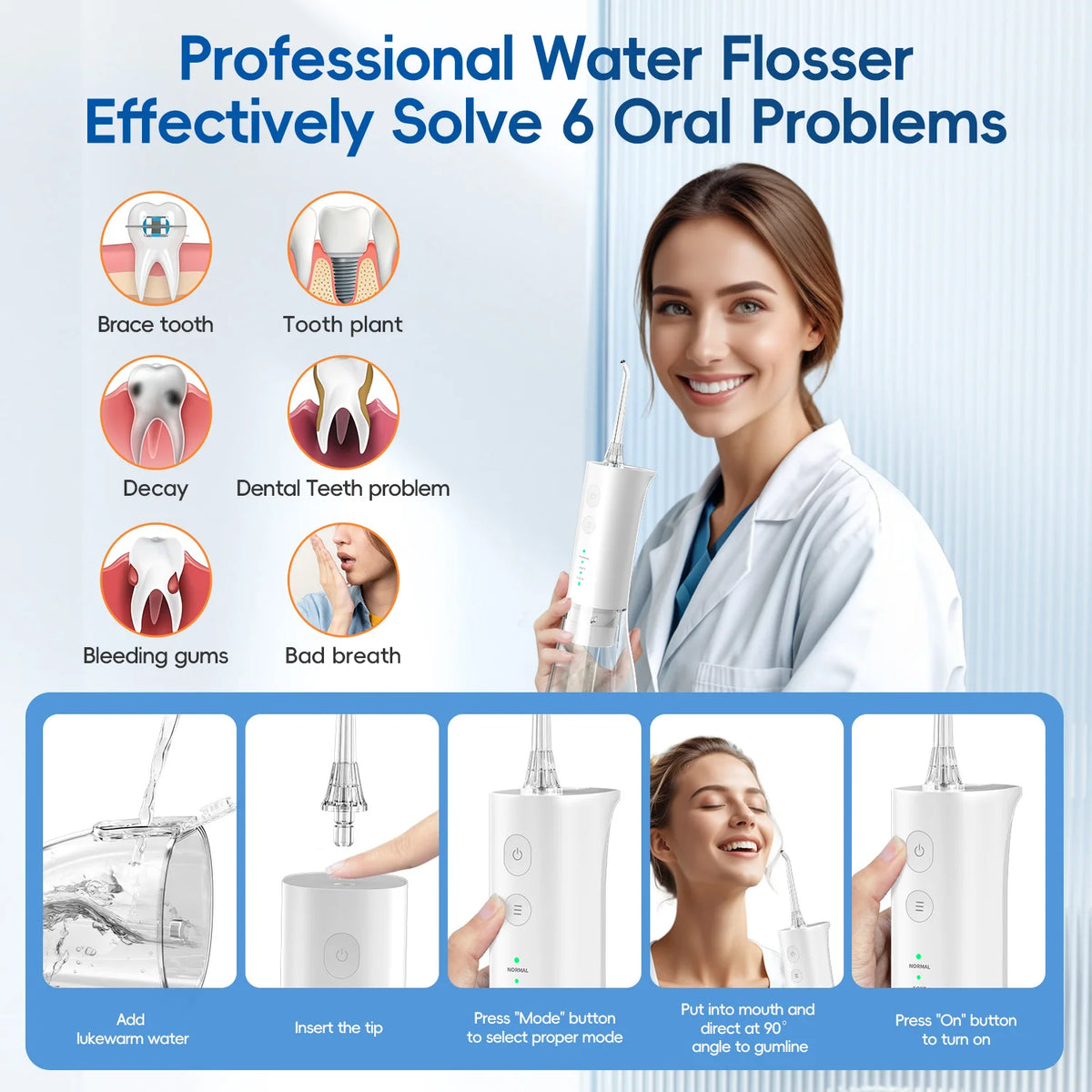 Portable Rechargeable Electric Water Flosser for Teeth Cleaning