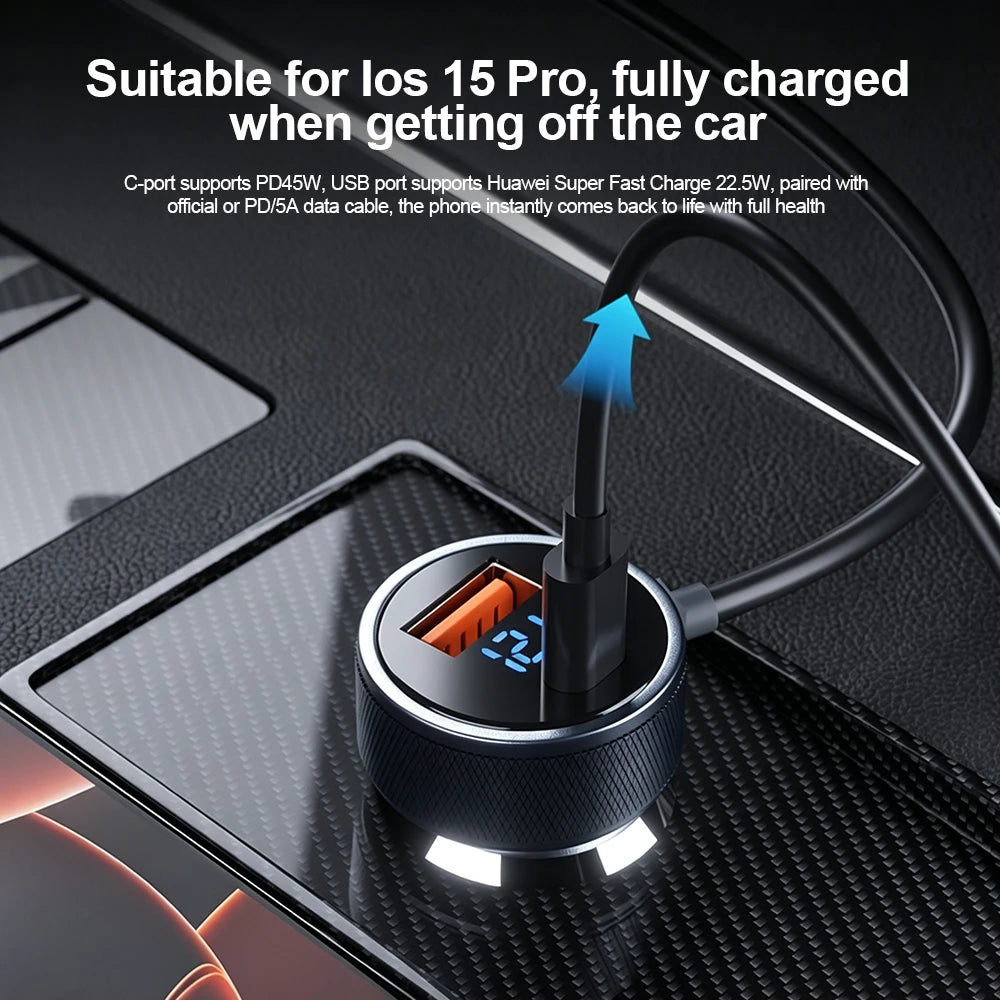326W 6-Port Car Charger USB-C QC3.0 Cigarette Lighter Splitter 12-24V