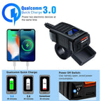 Motorcycle Handlebar USB Type C Charger with Voltmeter and Power Switch