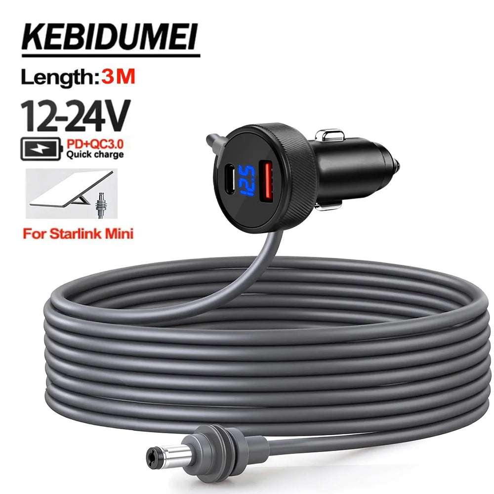 3M 12V 24V Car Power Adapter for Starlink Mini with USB PD QC Charger