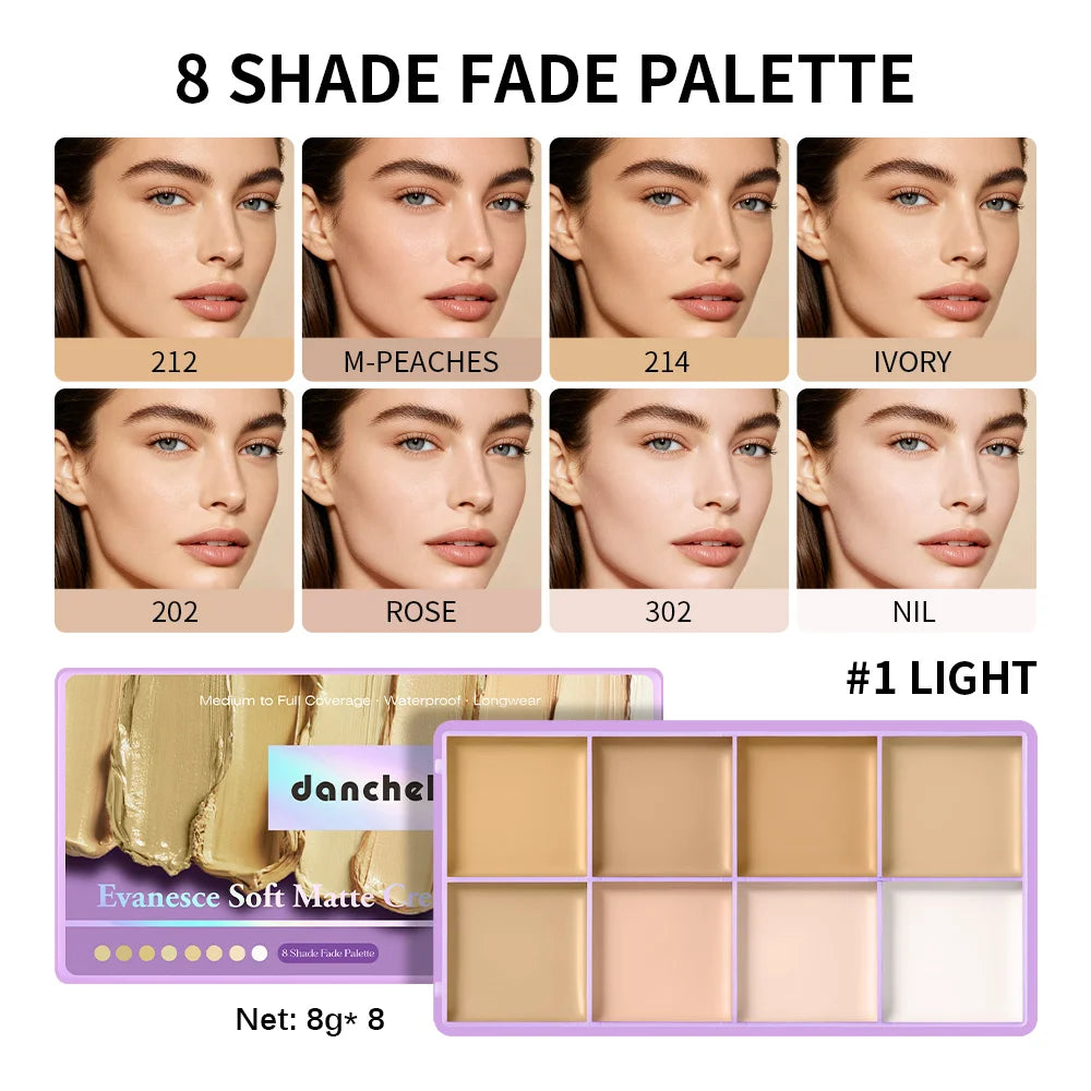8-Shade Cream Concealer Palette for Full Coverage and Contouring - 19