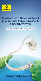 70W Universal GaN Travel Adapter with Fast Charging Ports