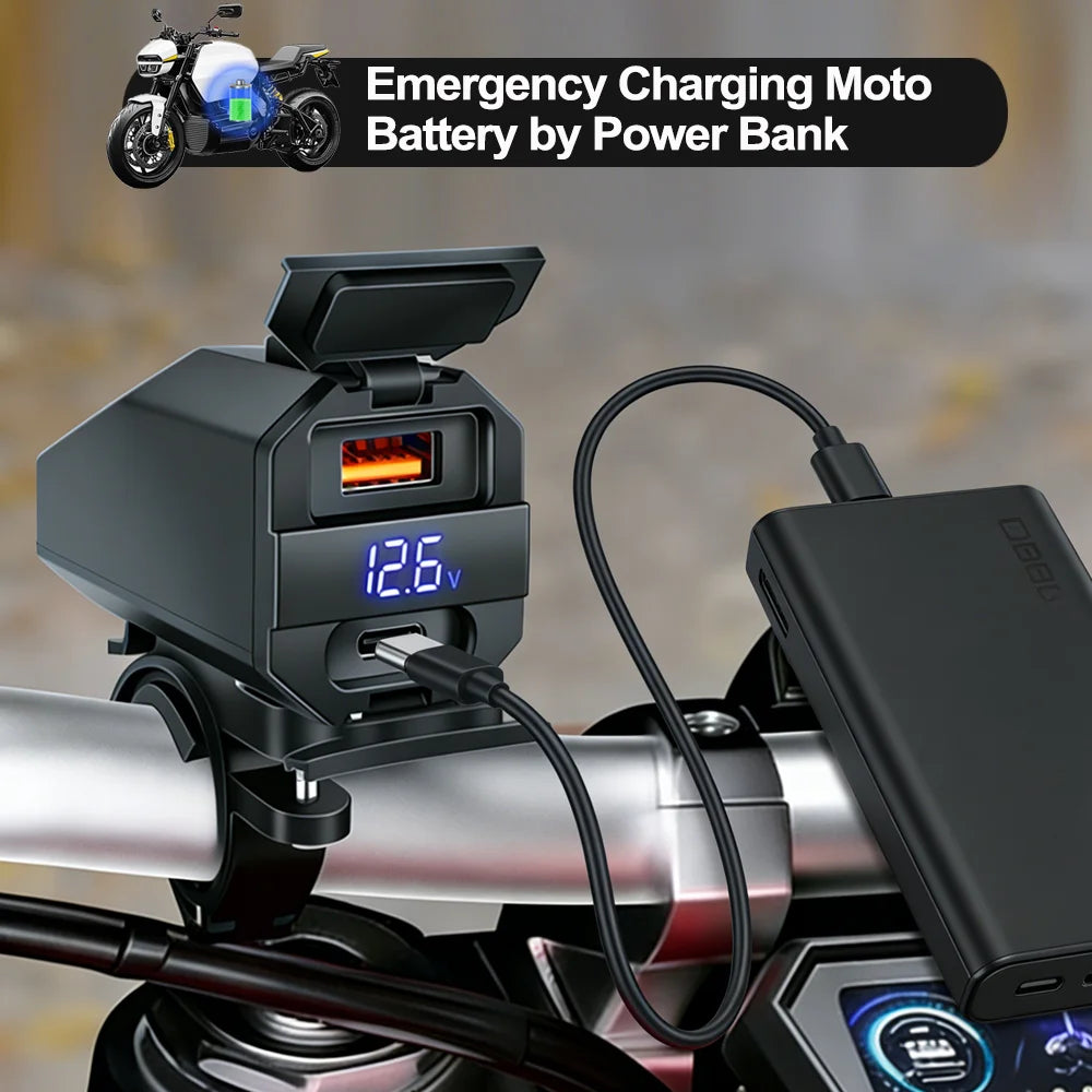 100W Fast Motorcycle USB Charger with Voltage Display - 8