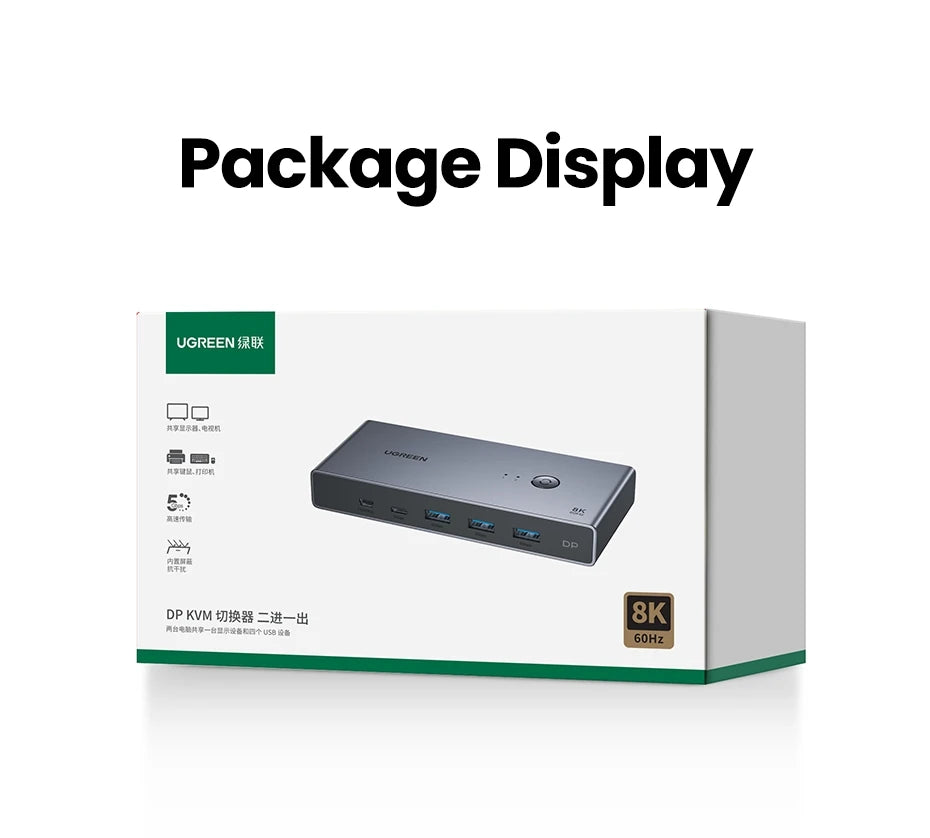 8K 60Hz DisplayPort 1.4 KVM Switch for Dual Computers