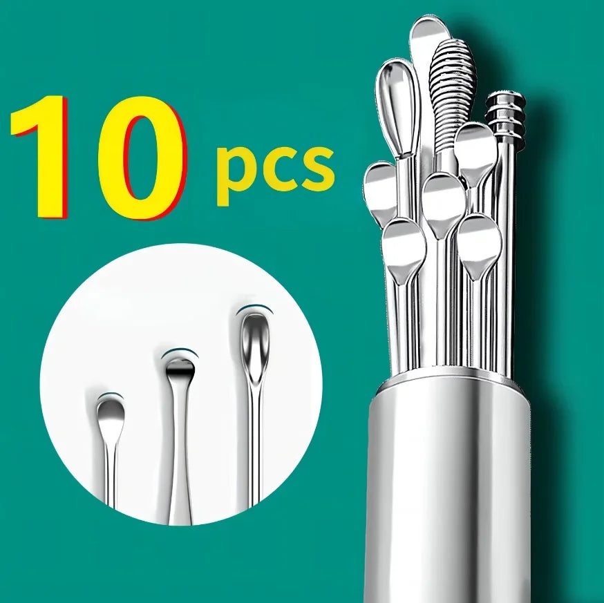 Stainless Steel Ear Wax Removal Cleaning Tool Kit with Storage Case