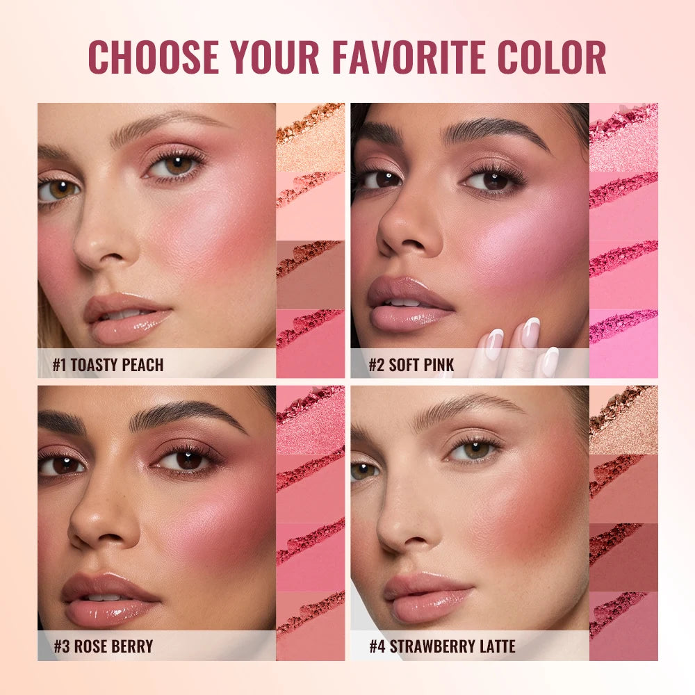 4-Color Matte Blush Palette with Makeup Brush
