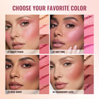 4-Color Matte Blush Palette with Makeup Brush