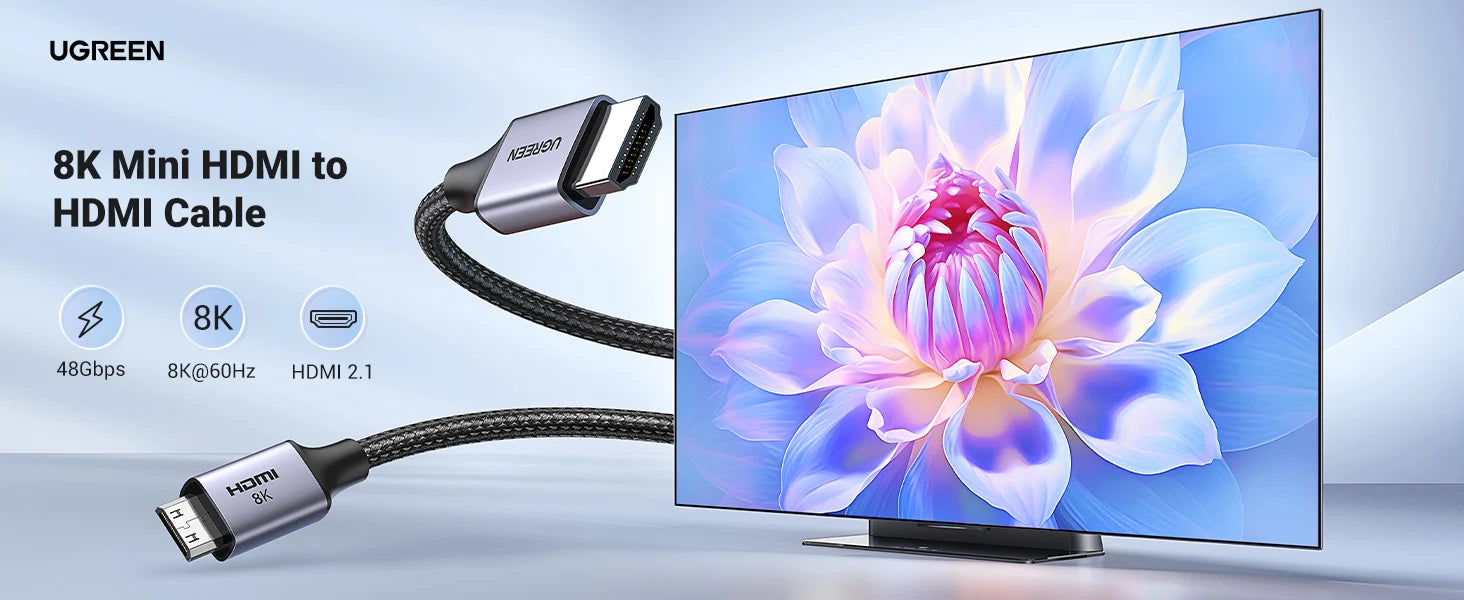 8K 60Hz Mini HDMI to HDMI Adapter Cable for Cameras and Laptops - 9