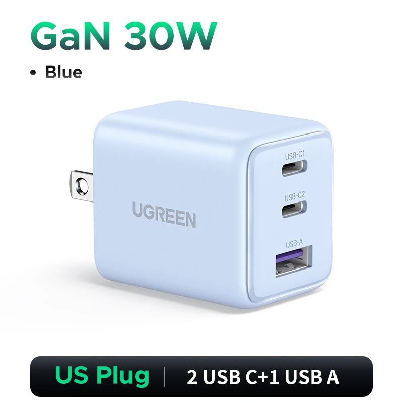 30W GaN Fast Wall Charger with 3 Ports for Smartphones and Tablets - 20