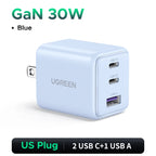 30W GaN Fast Wall Charger with 3 Ports for Smartphones and Tablets