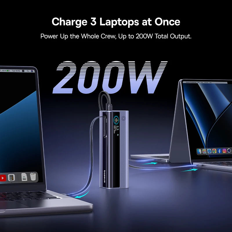 200W 25000mAh Fast Charging Power Bank with Retractable Cables