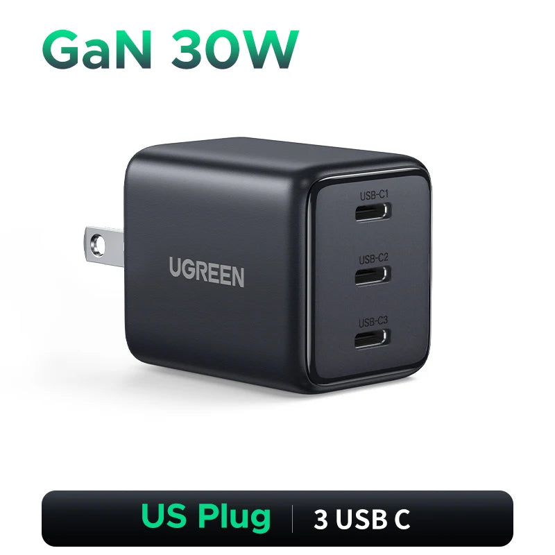30W GaN Fast Wall Charger with 3 USB-C Ports
