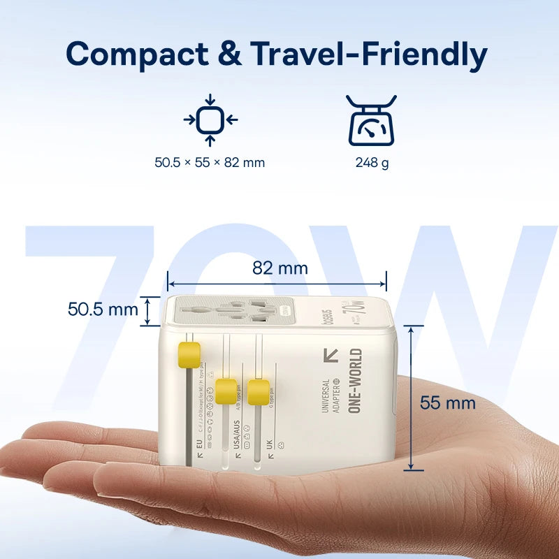 70W Universal GaN Travel Adapter with Fast Charging Ports - 5