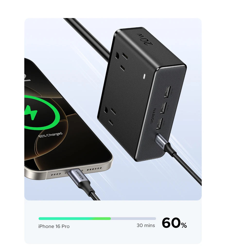 8-in-1 Compact Desktop Power Strip with USB-C Fast Charger
