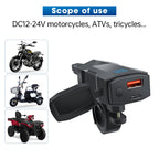 48W Dual USB-C & USB-A Motorcycle Phone Charger with Voltmeter