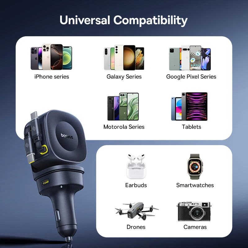 100W Fast Charging 4-Port Retractable Car Charger - 6