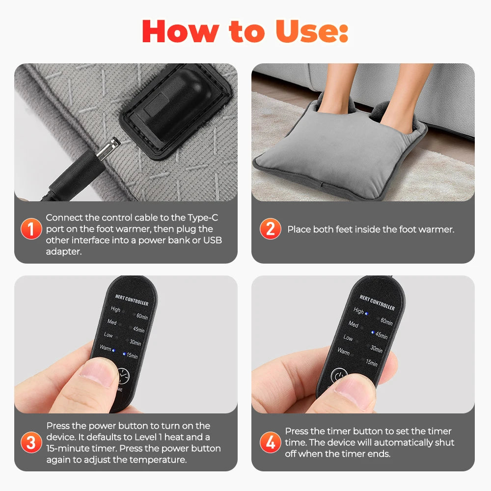 USB Heated Foot Warmer with Adjustable Settings