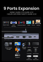 9-in-1 USB-C Gaming Docking Station with 4K HDMI and Stand