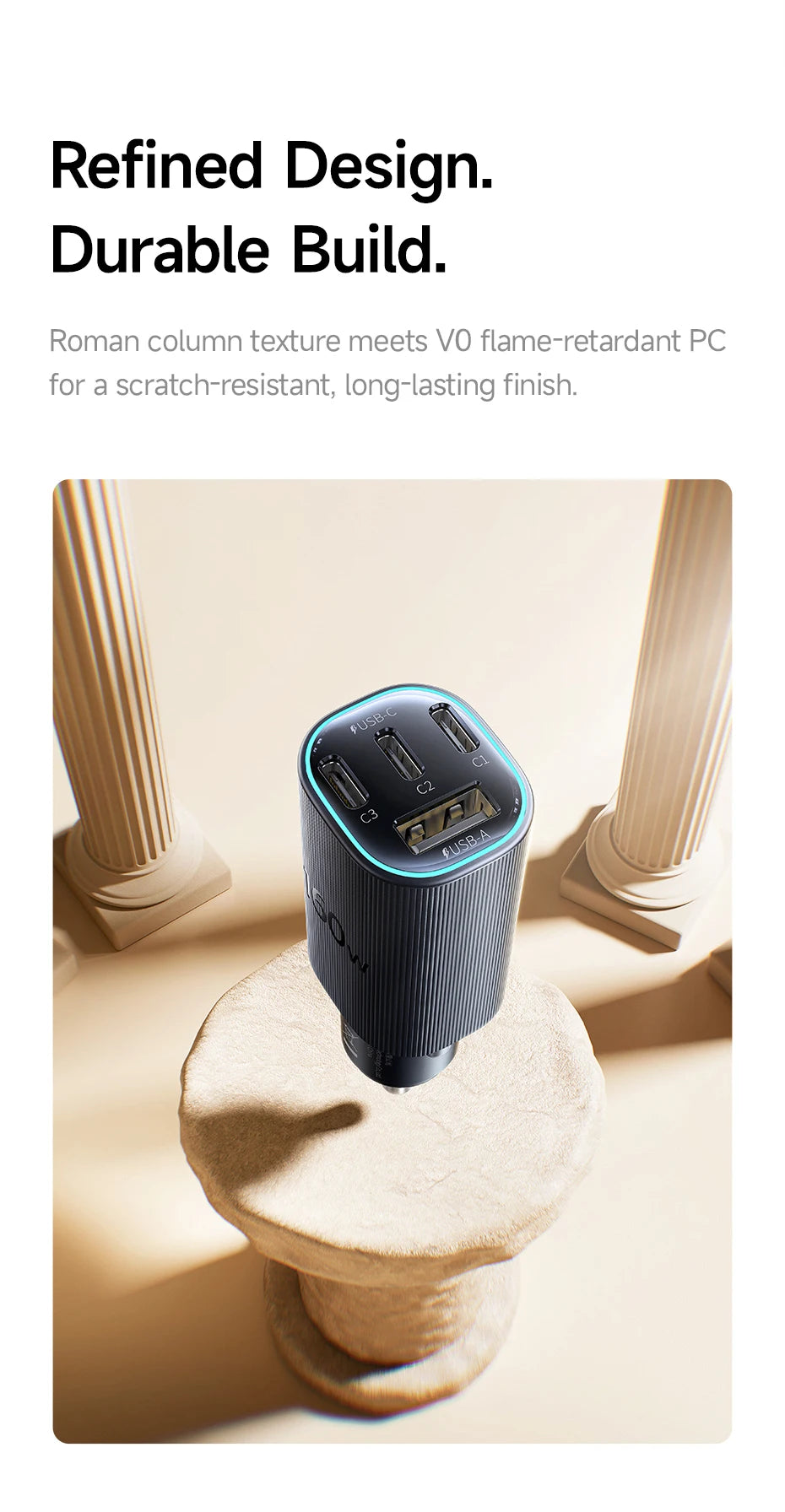 160W Fast Car Charger with Triple USB Ports for Laptops and Phones