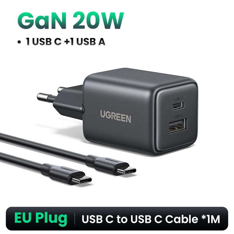 20W GaN Dual-Port USB-C and USB-A Fast Wall Charger - 27