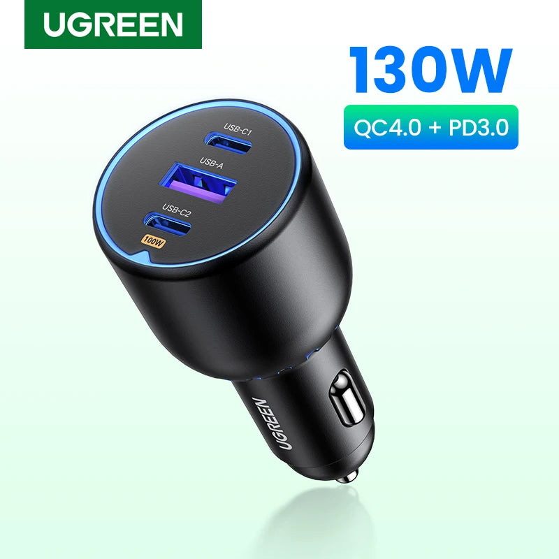 130W Triple Port Fast Car Charger for Laptops and Smartphones