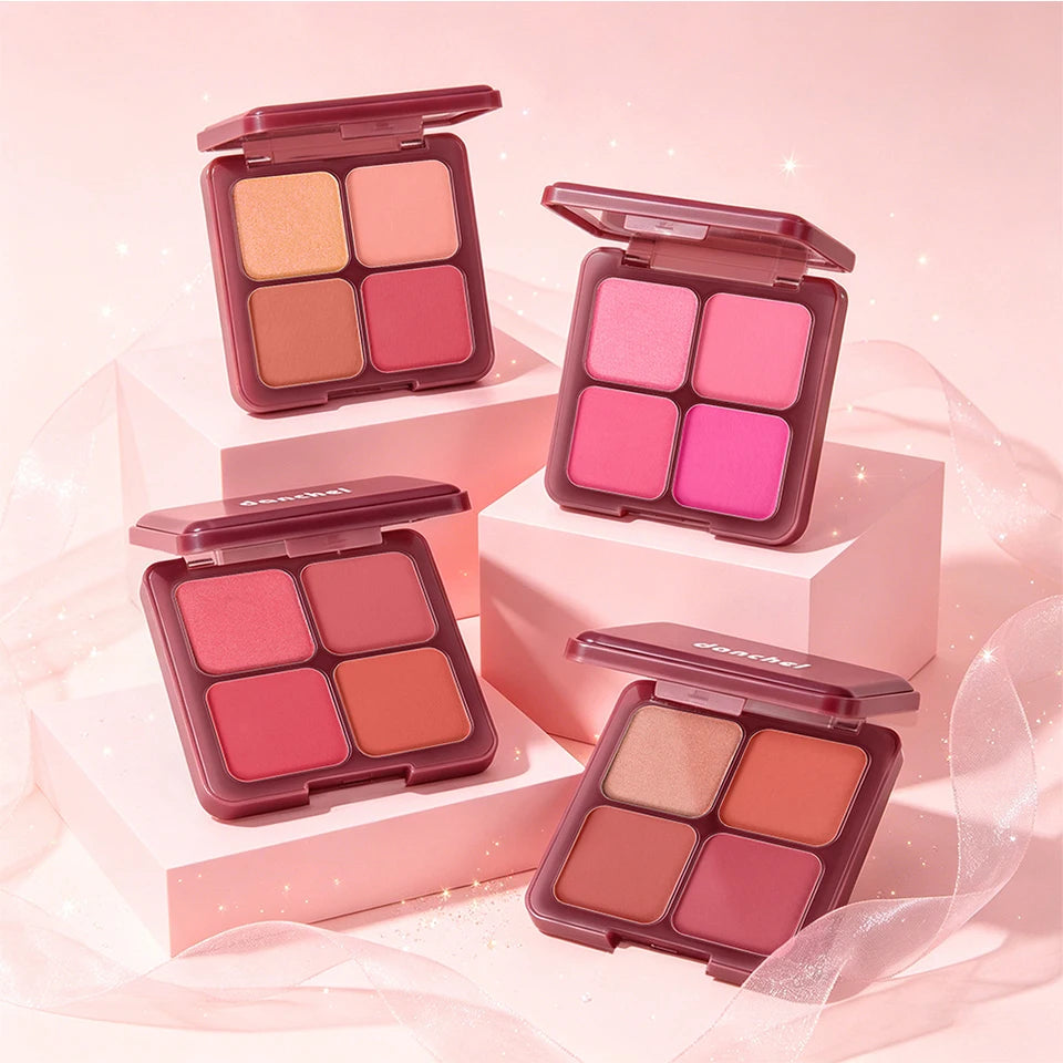 4-Color Matte Blush Palette with Makeup Brush - 18
