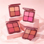 4-Color Matte Blush Palette with Makeup Brush