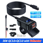 Motorcycle Handlebar USB Type C Charger with Voltmeter and Power Switch