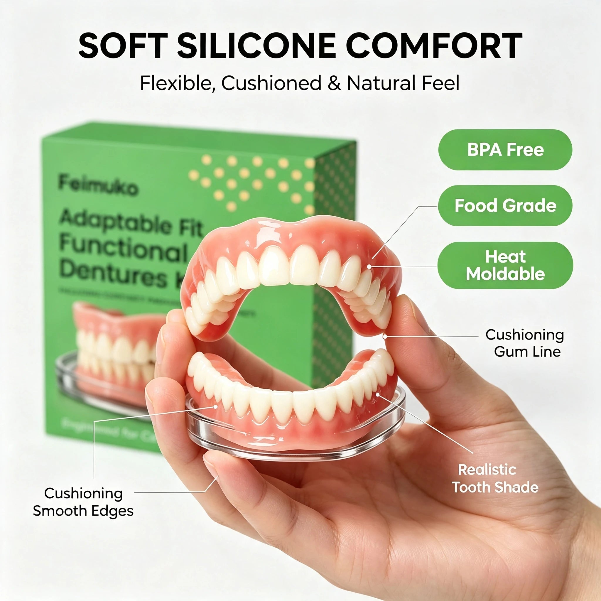 Comfort Fit Silicone Snap-On Dentures for Instant Smile - 5