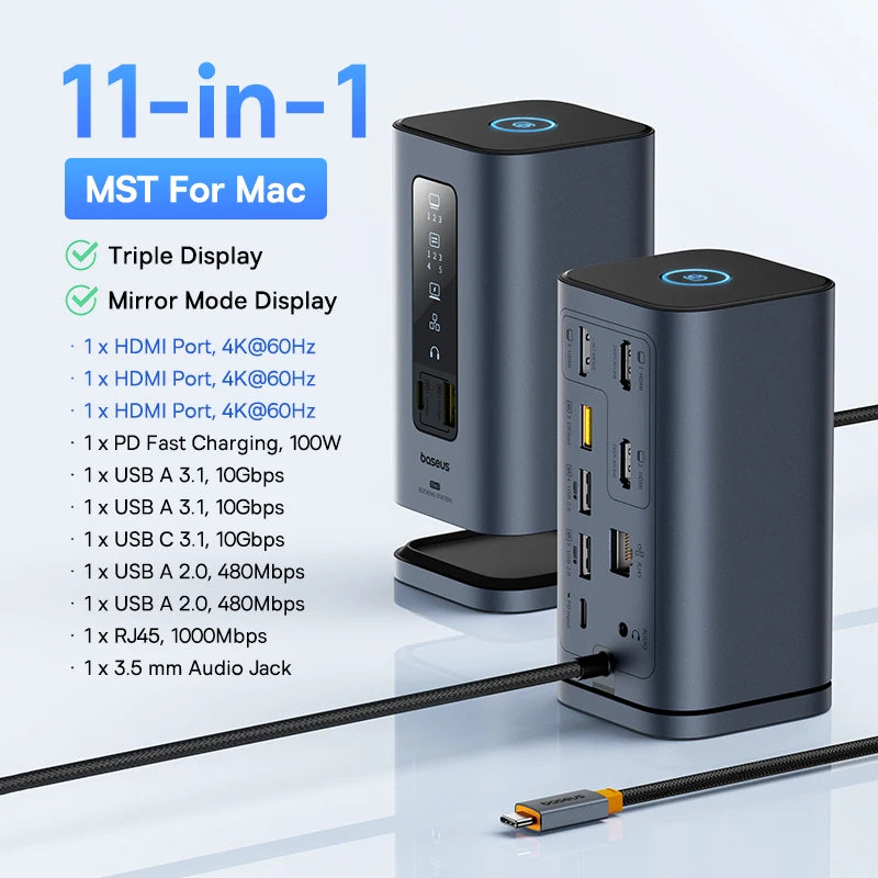 11-in-1 USB-C Triple Display Docking Station 4K 60Hz