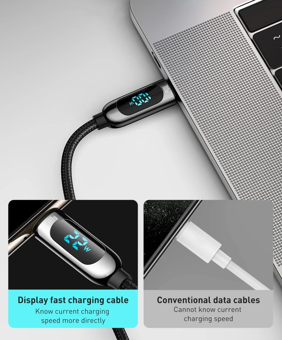 100W USB-C Fast Charging Cable with Digital Power Display - 9