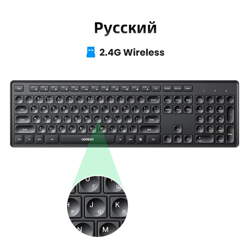 Wireless 2.4GHz Full-Size Computer Keyboard for Laptop and Desktop
