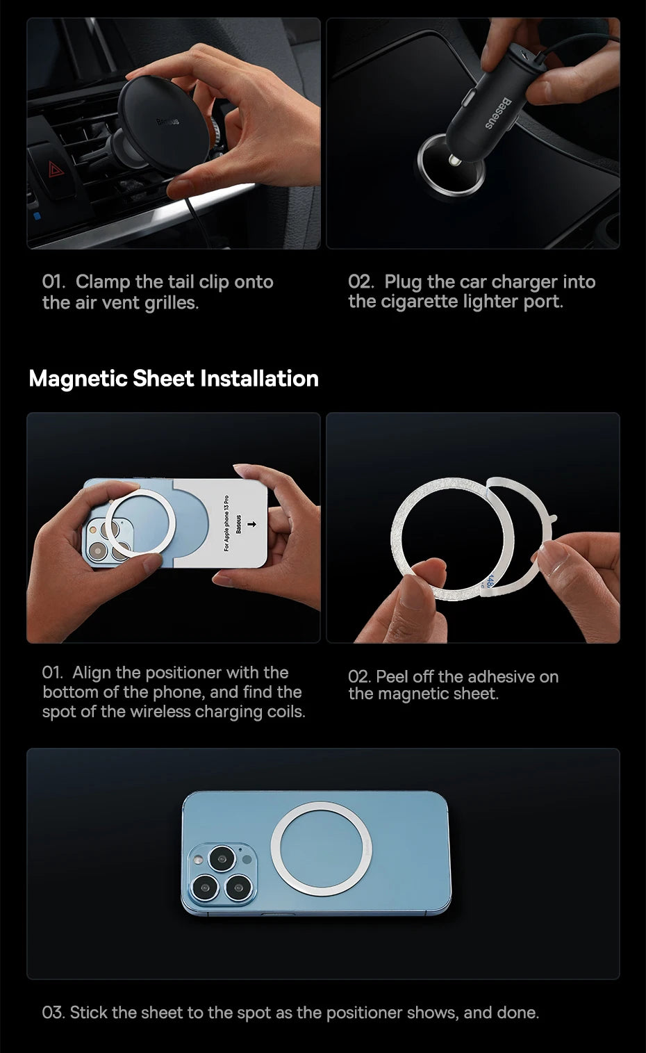 Magnetic Wireless Car Charger and Phone Mount 15W