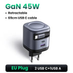 65W GaN Fast Wall Charger with Built-in Retractable USB-C Cable