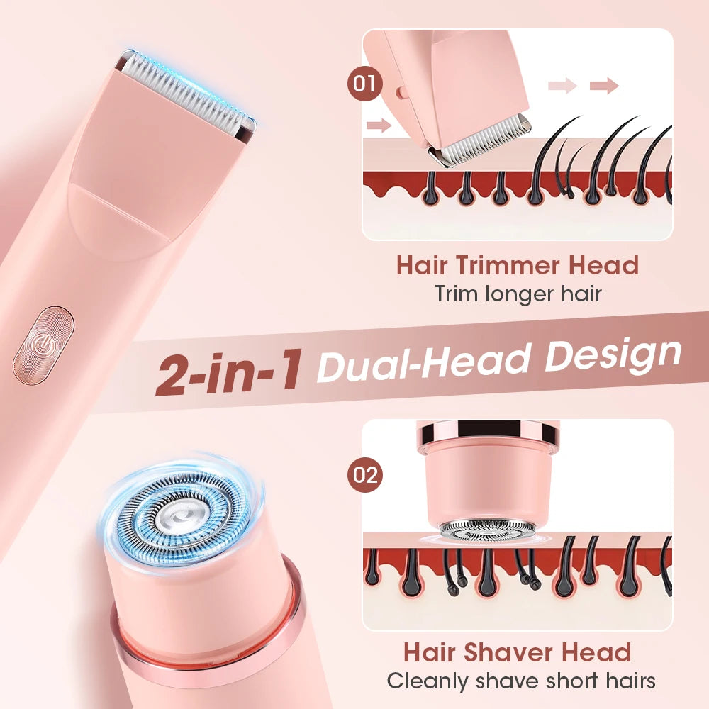 Dual-Head Electric Shaver and Bikini Trimmer for Women
