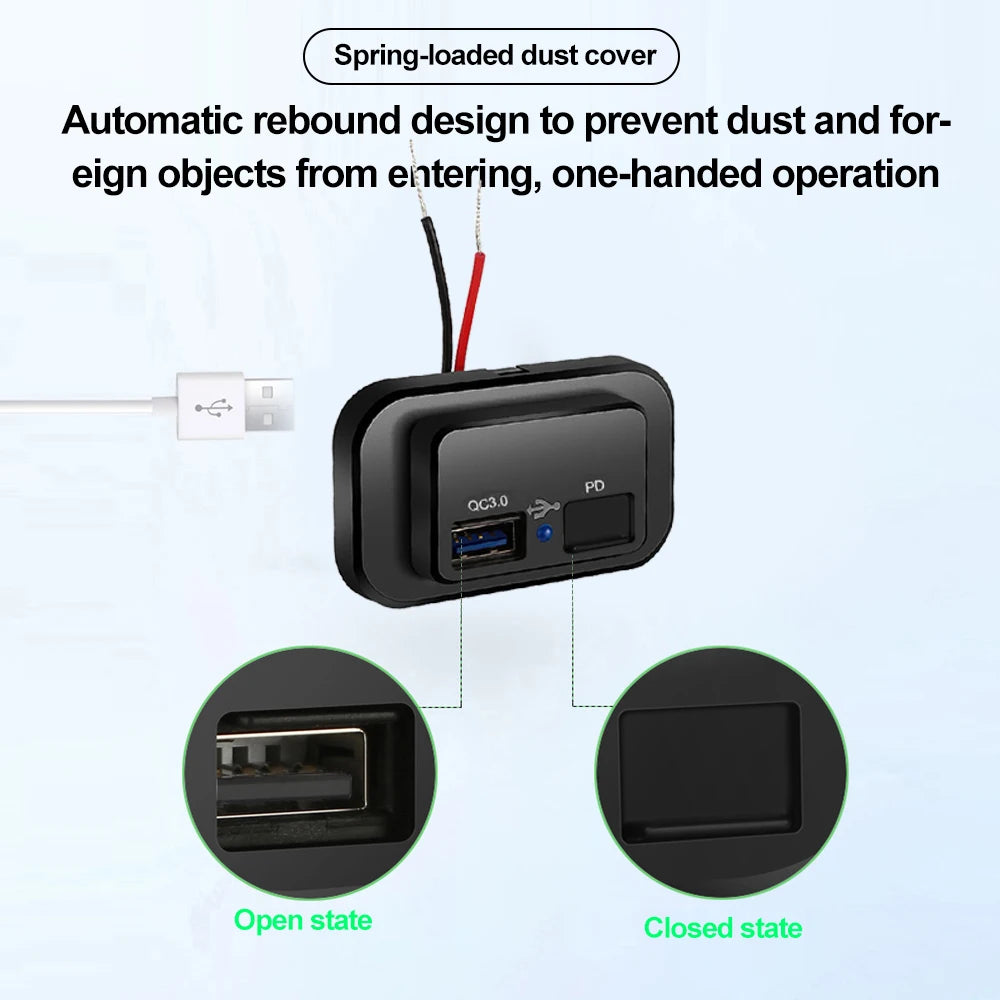 Dual USB Fast Car Charger Socket PD and QC 3.0 for 12V 24V Vehicles