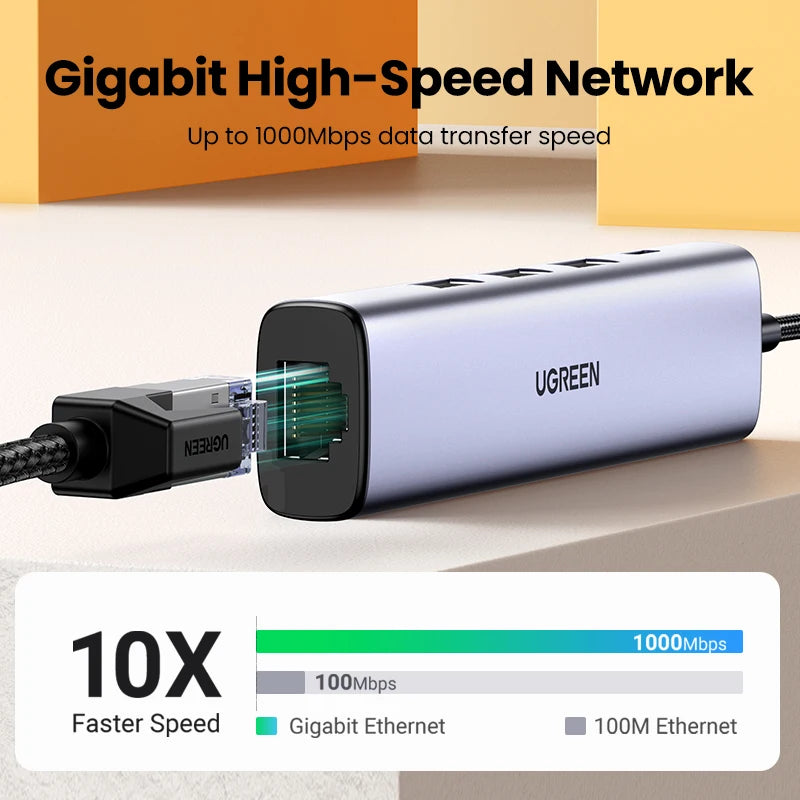USB 3.0 to Gigabit Ethernet Adapter with 3-Port USB Hub