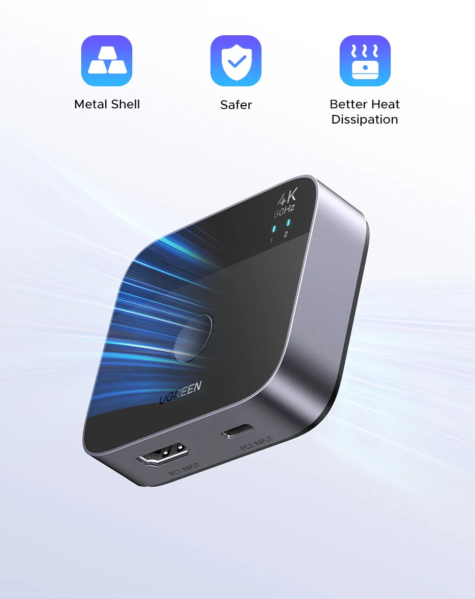 4K 60Hz HDMI and USB-C 2-in-1 Switcher for Dual Device Setup