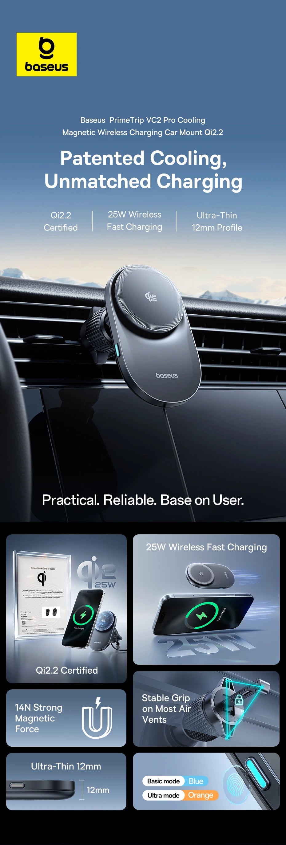 25W Magnetic Wireless Car Charger with Cooling Fan