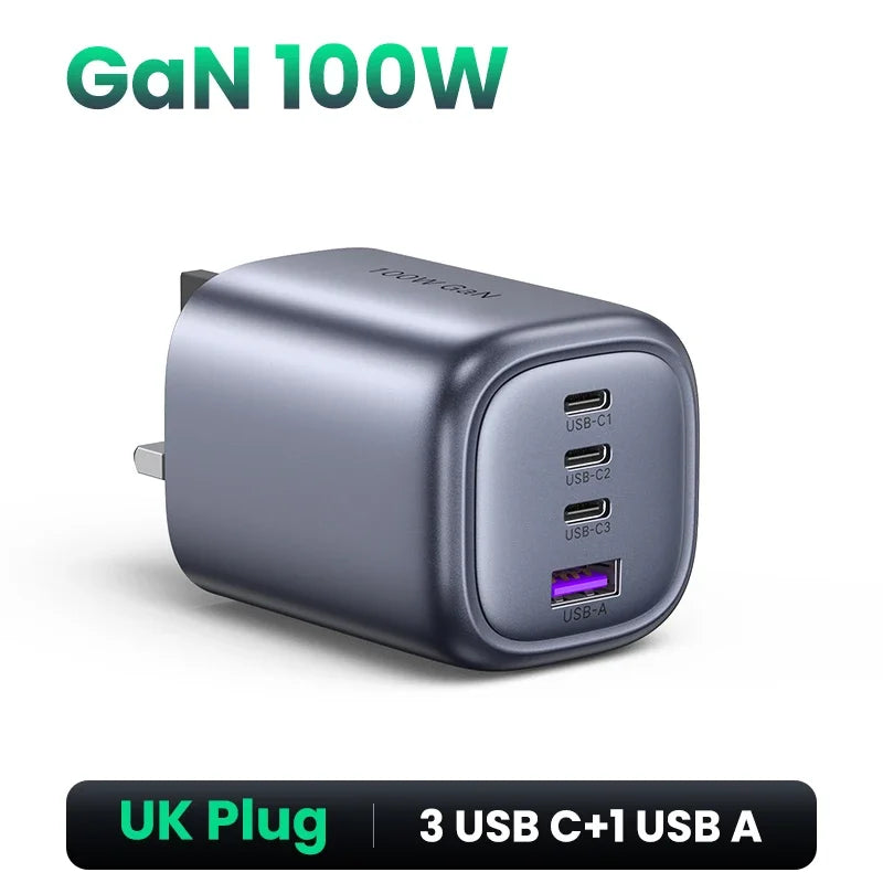 100W 4-Port GaN Fast Wall Charger with UK Plug - 22