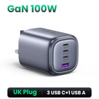 100W 4-Port GaN Fast Wall Charger with UK Plug