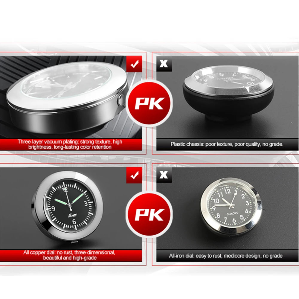 Luminous Quartz Analog Clock for Car Dashboard Boat and Bike