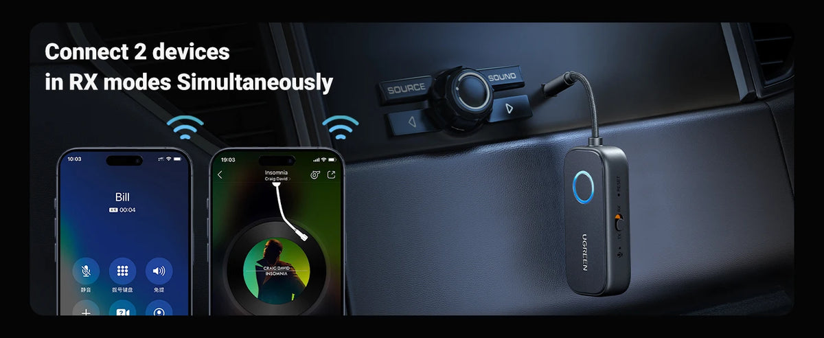 2-in-1 Bluetooth 5.2 Transmitter and Receiver for Airplane Travel