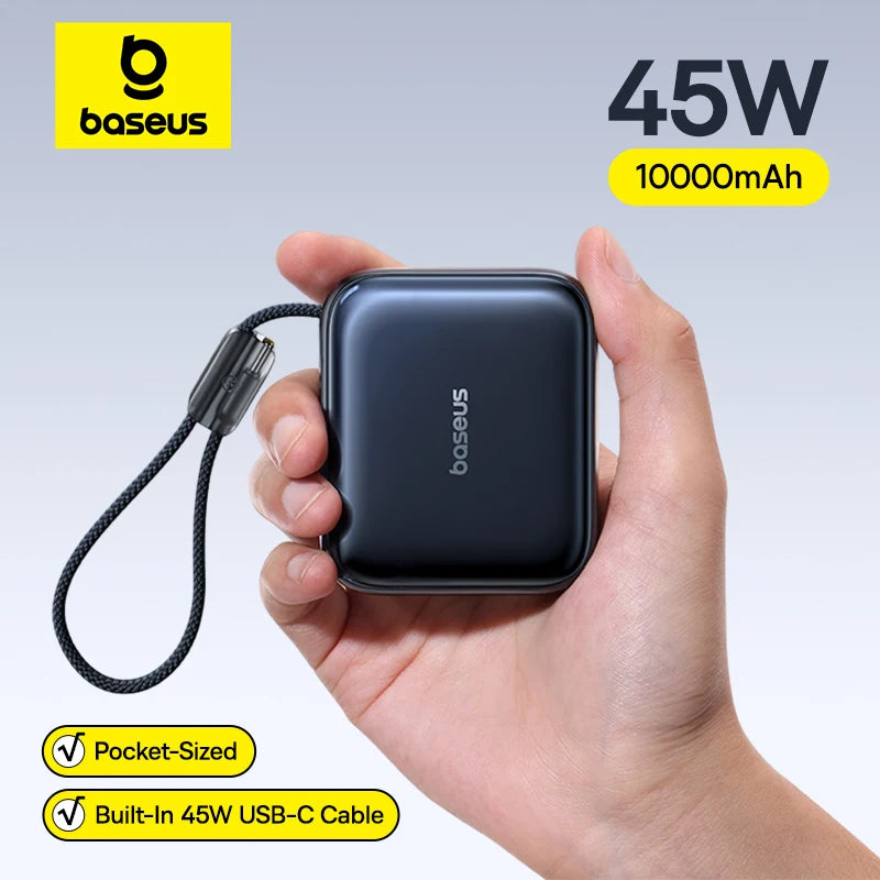 45W Mini Portable Power Bank with Built-in USB-C Cable 10000mAh