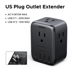 20W Outlet Extender with 4 AC Outlets and 4 USB Charging Ports