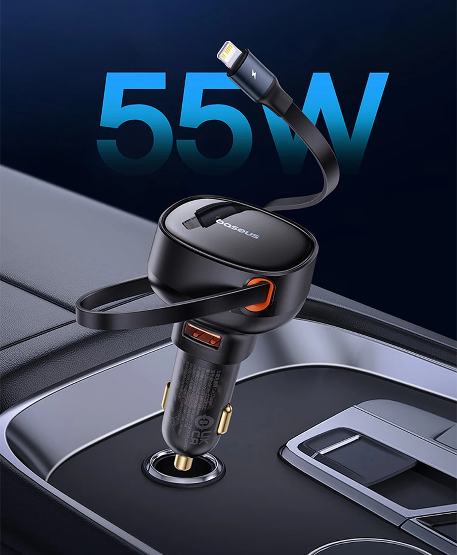 60W Fast Dual Port Car Charger with Retractable Cable - 9