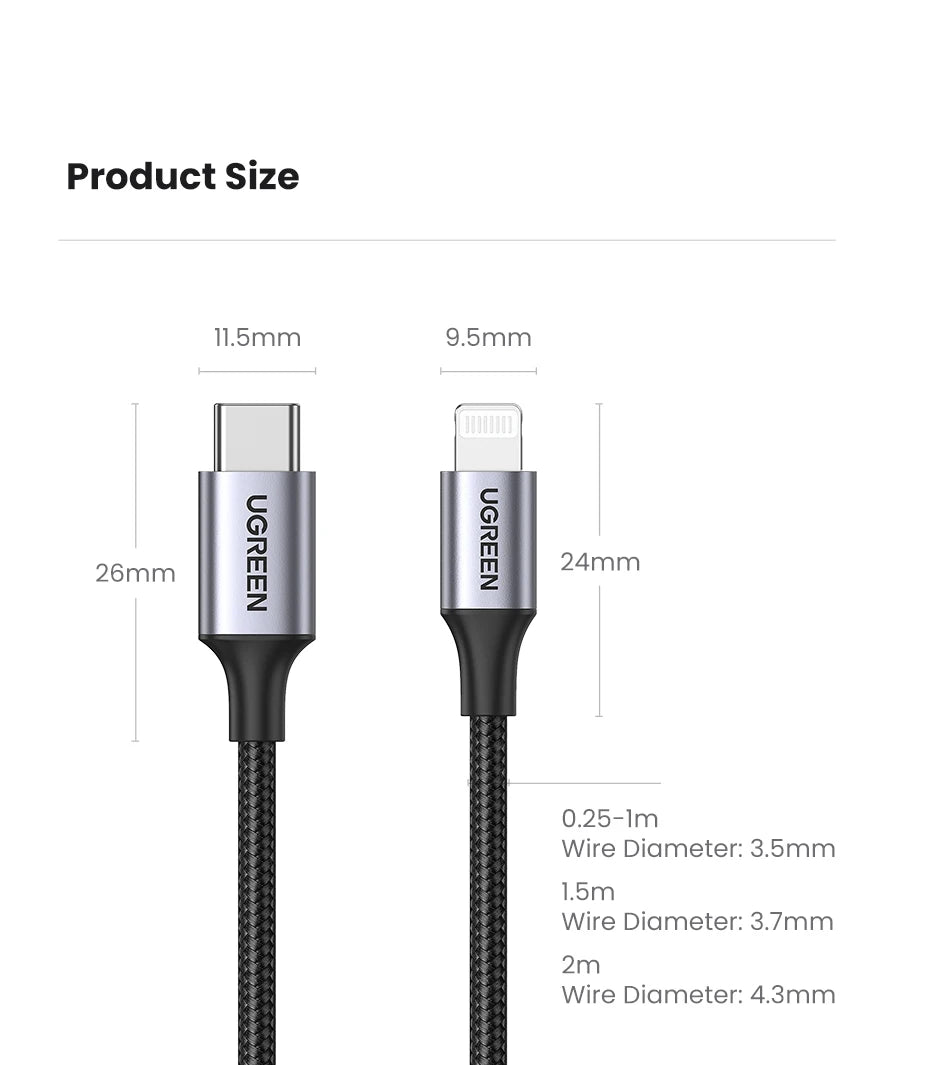 USB-C to Lightning PD 20W Fast Charging Cable for iPhone and iPad - 25
