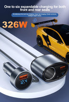 326W 6-Port Car Charger USB-C QC3.0 Cigarette Lighter Splitter 12-24V