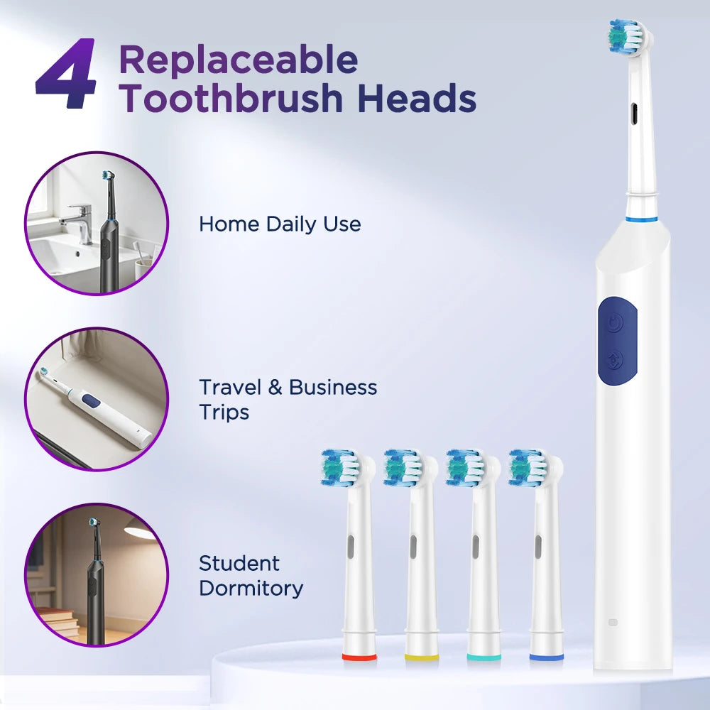 Rechargeable Electric Toothbrush with 5 Modes and 4 Brush Heads