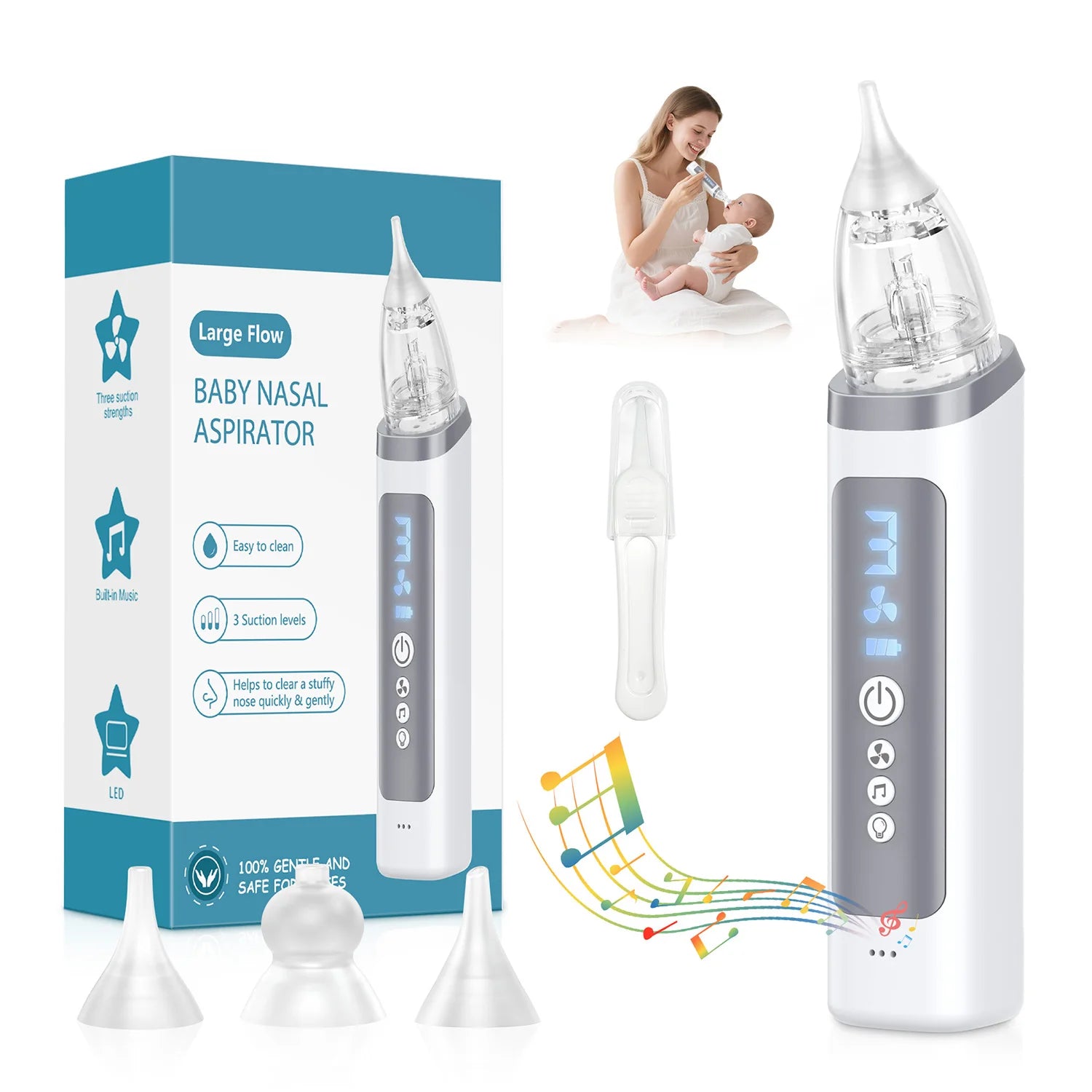 Electric Baby Nasal Aspirator with Music and Adjustable Suction - 1